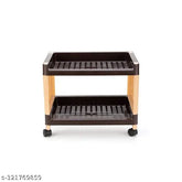 Brown plastic kitchen rack organizer, 2-section, versatile for living room, office, bedroom, study with wheels